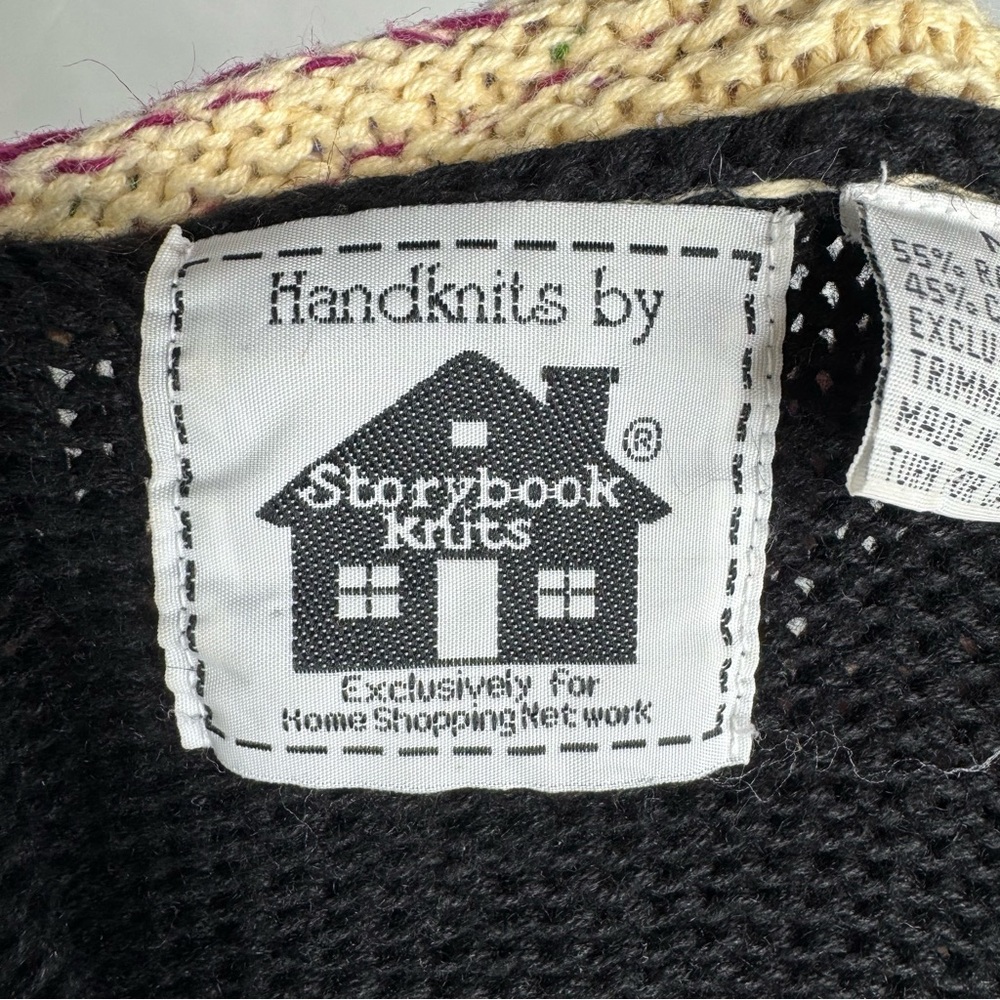 Storybook Knits Black Fall Cardigan with Vibrant Colors and Ornate Details Med - Picture 9 of 10